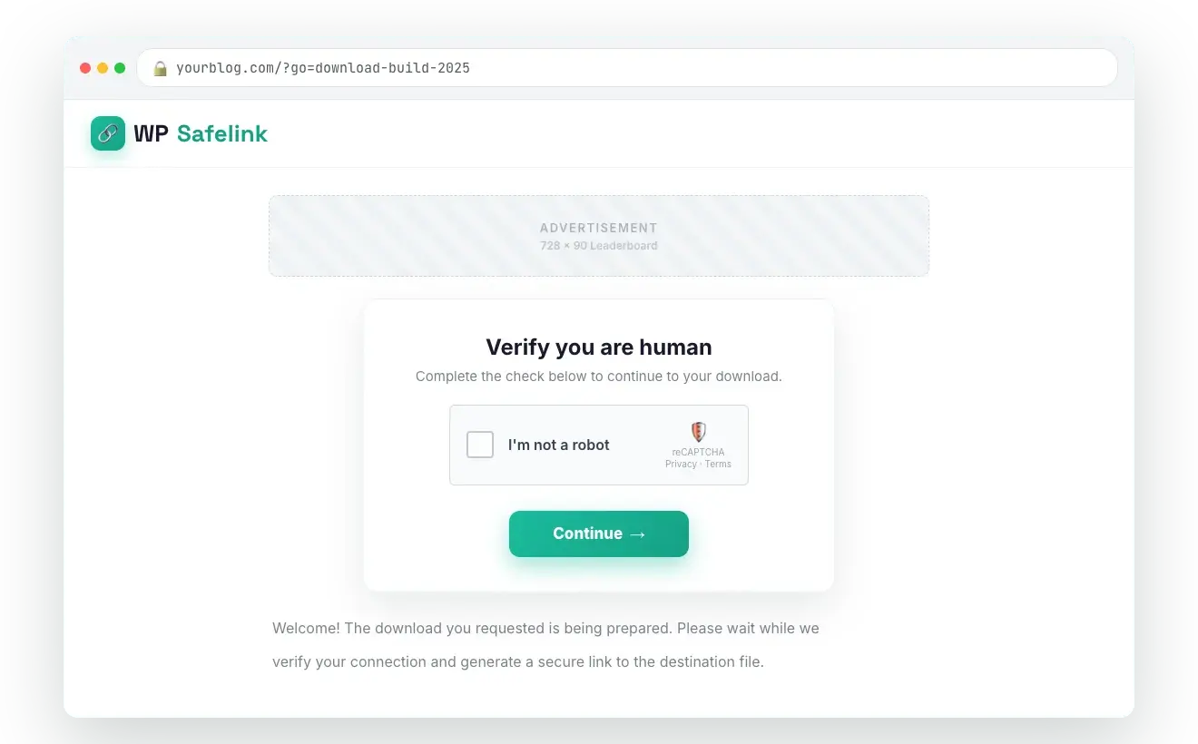 Filter bots before they touch your ads — WP Safelink screenshot