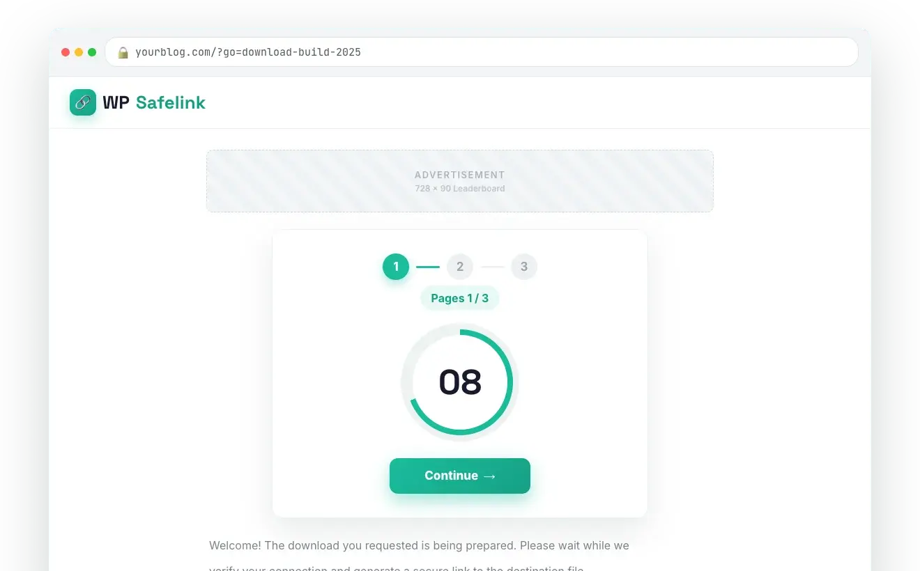 Multiply ad impressions 3–5x per click — WP Safelink screenshot