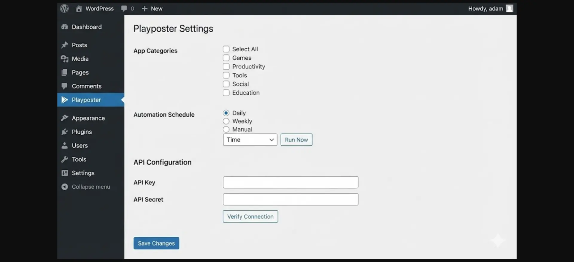 Playposter Settings Page