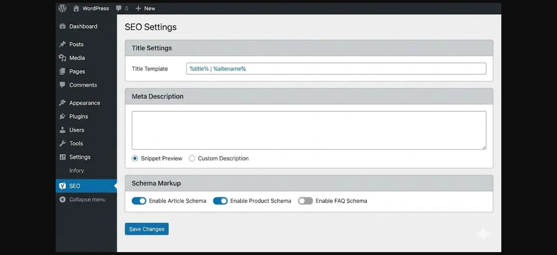 WordPress SEO Settings Panel