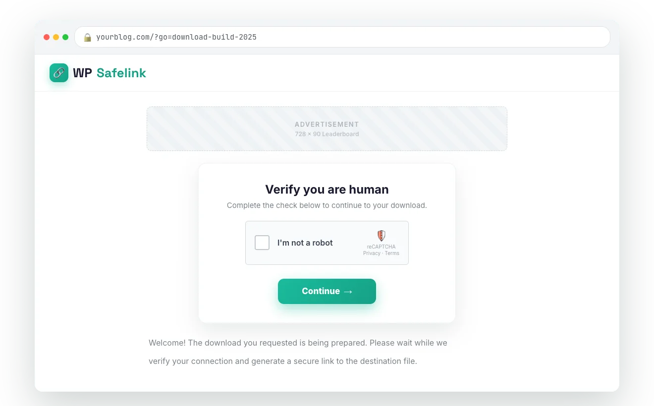 Verification — WP Safelink screenshot