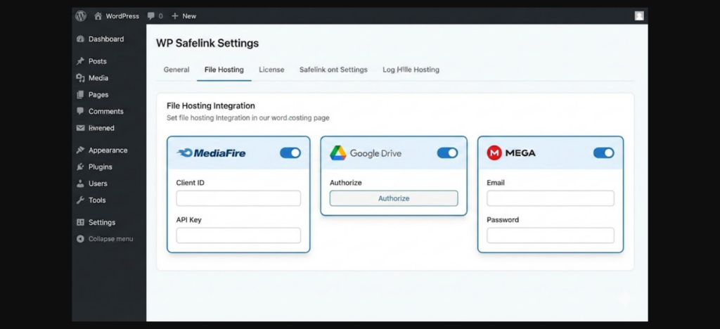 WP Safelink File Hosting Integration Settings