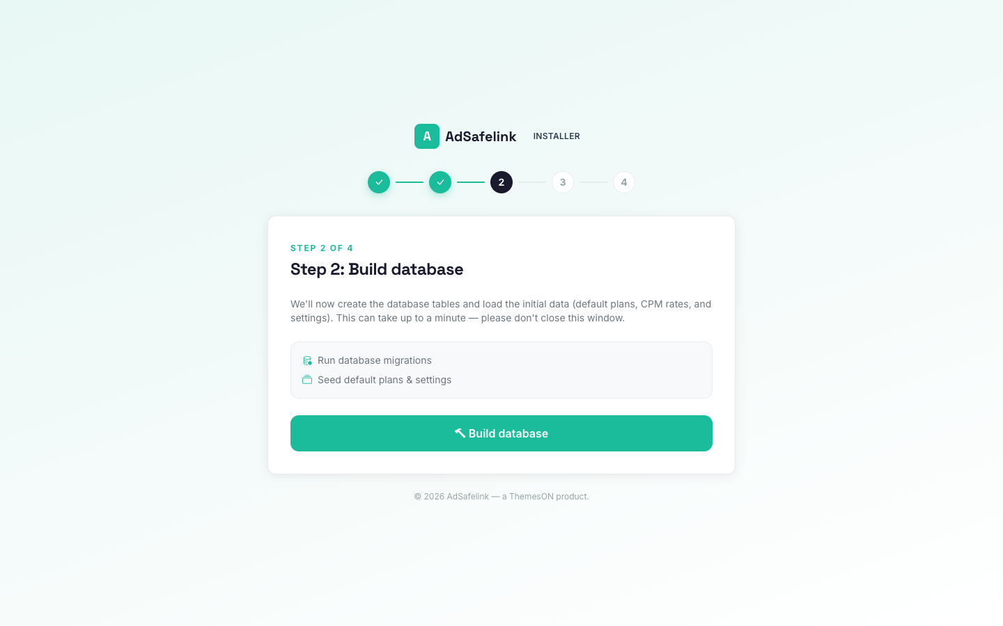 Front-end assets are compiled into public/build/ before the wizard runs.